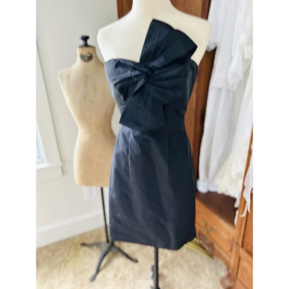 J.CREW Black Bow Monde Silk STRAPLESS DRESS Twist Knot Accent Fitted‎ NWT sz 2p